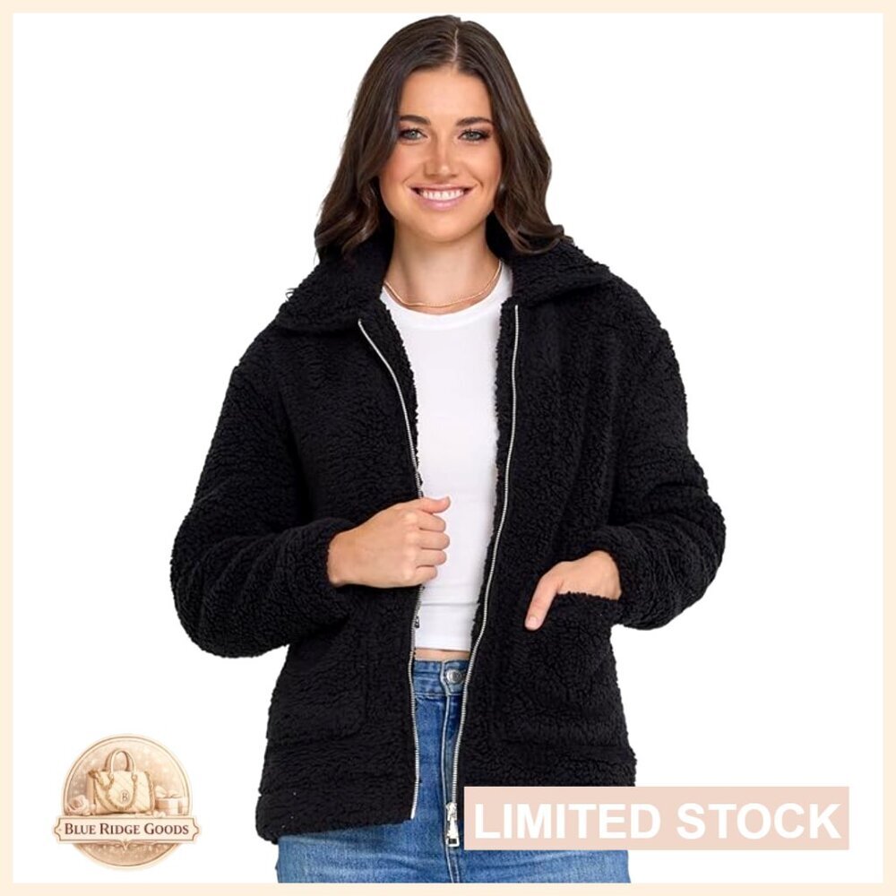Oversized Sherpa Jacket Faux Fur Winter Coat Aviator Style Hooded Classic